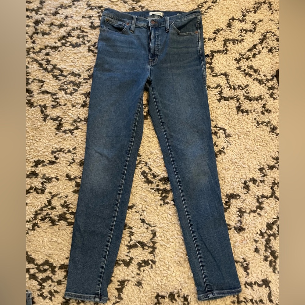 Dark wash Madewell jeans (high-rise, skinny)